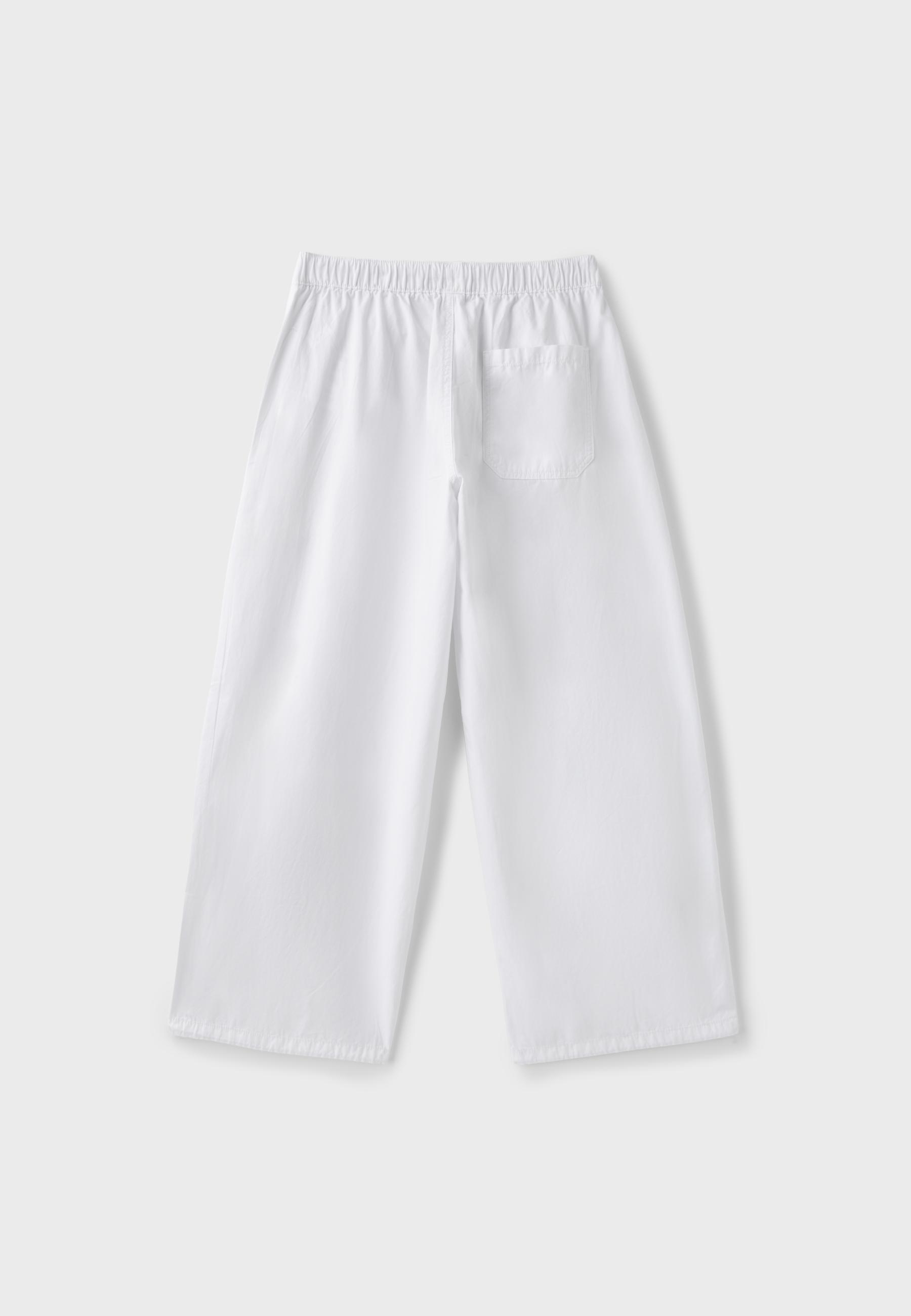 Barrel poplin trousers with stoppers — White