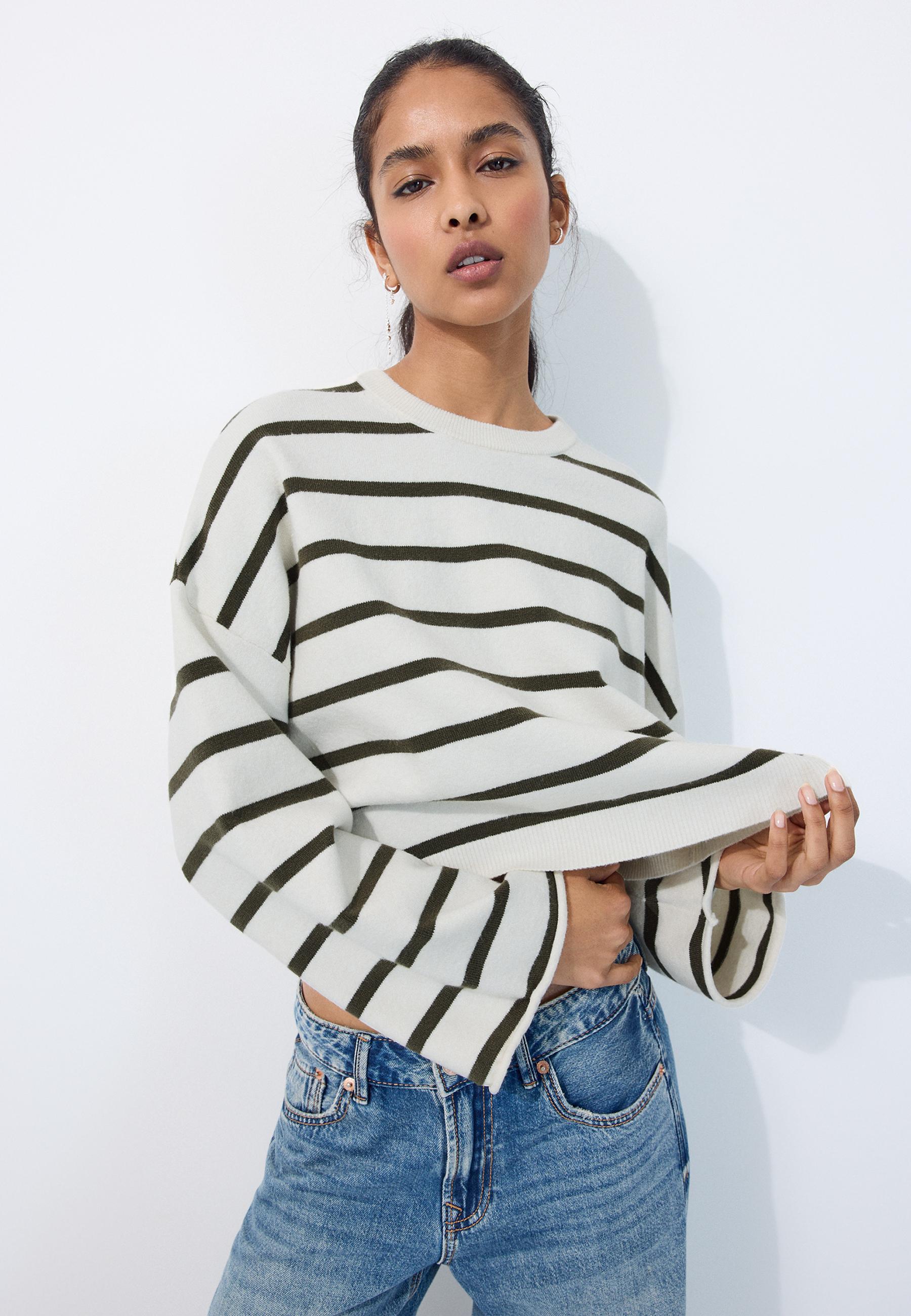 Wide sleeve cropped knit jumper — Vanilla