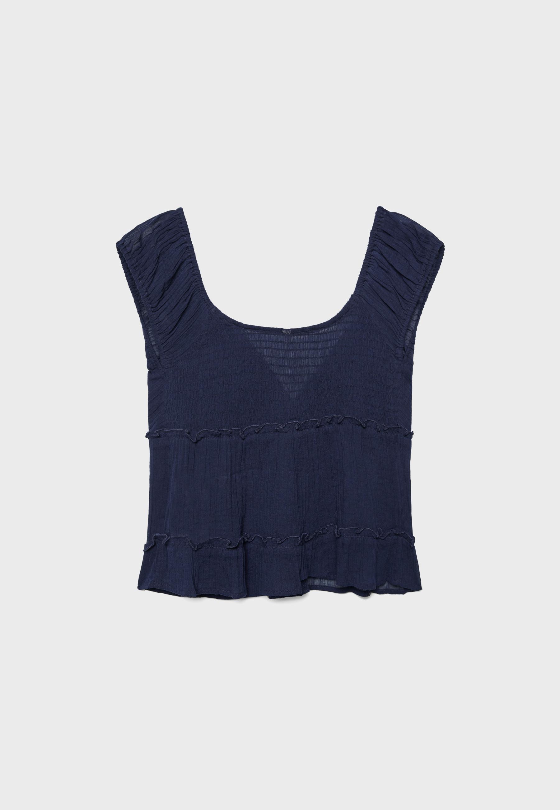 Fluid top with buttons — Navy blue