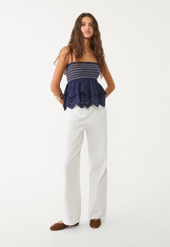 embroidered ruffled top