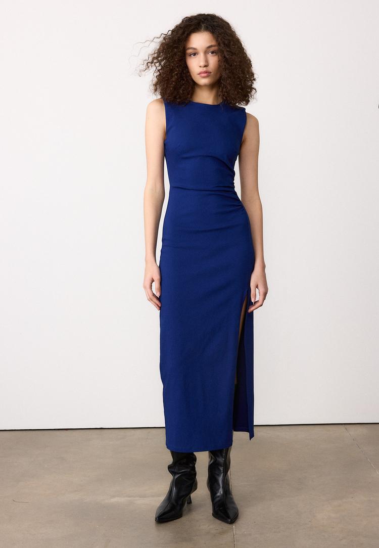 Stradivarius Rochie Midi Din Bengalina Fără Mâneci Bleumarin Xs