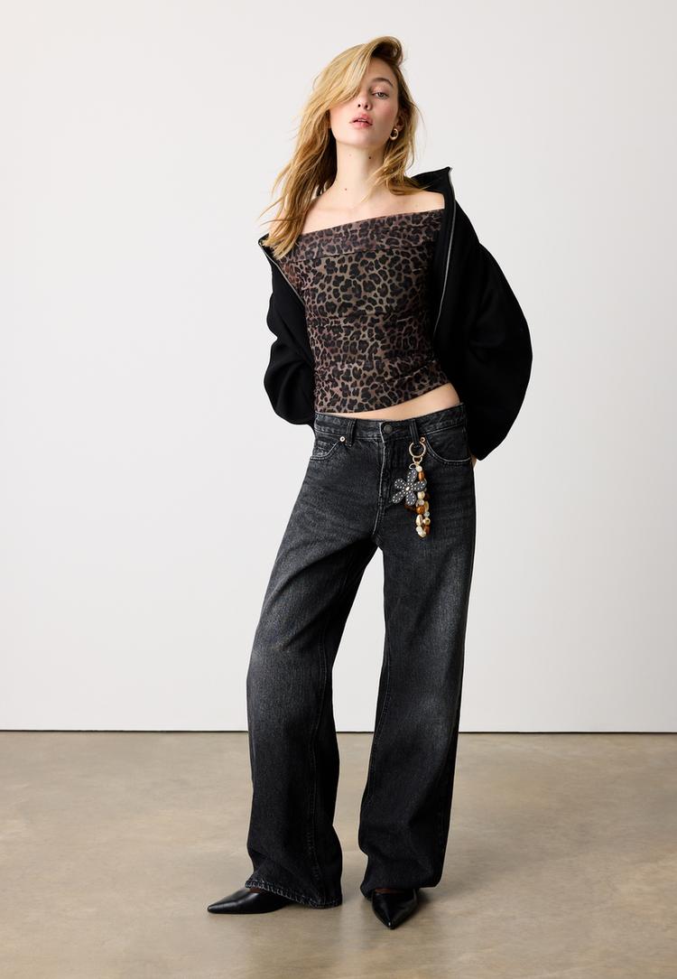 t shirt de tule assimetrica estampada