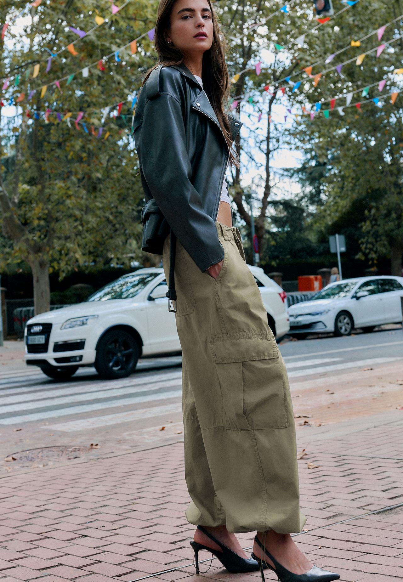 Poplin trousers with stoppers — Khaki