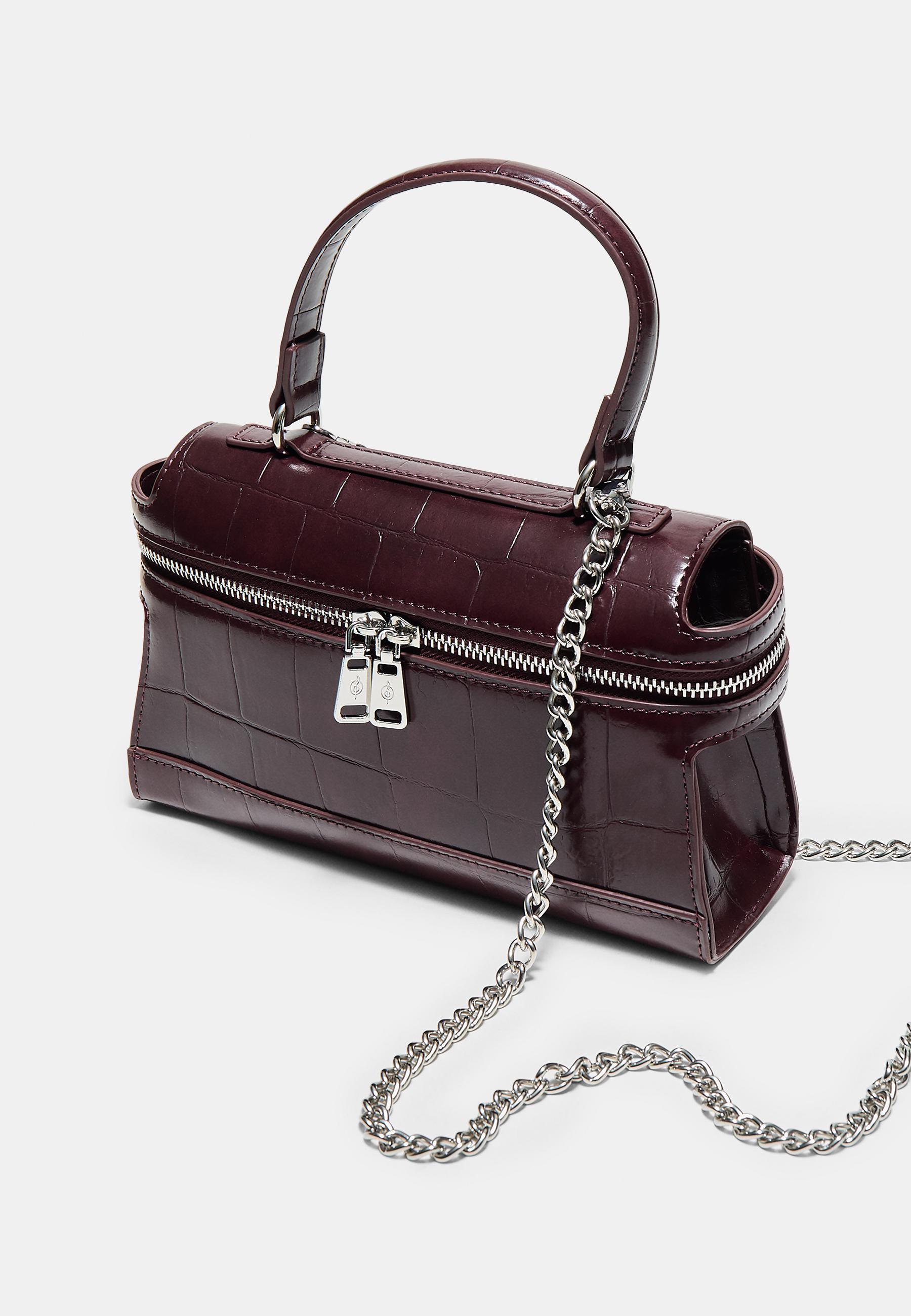 Mini coconut-effect crossbody bag — Burgundy