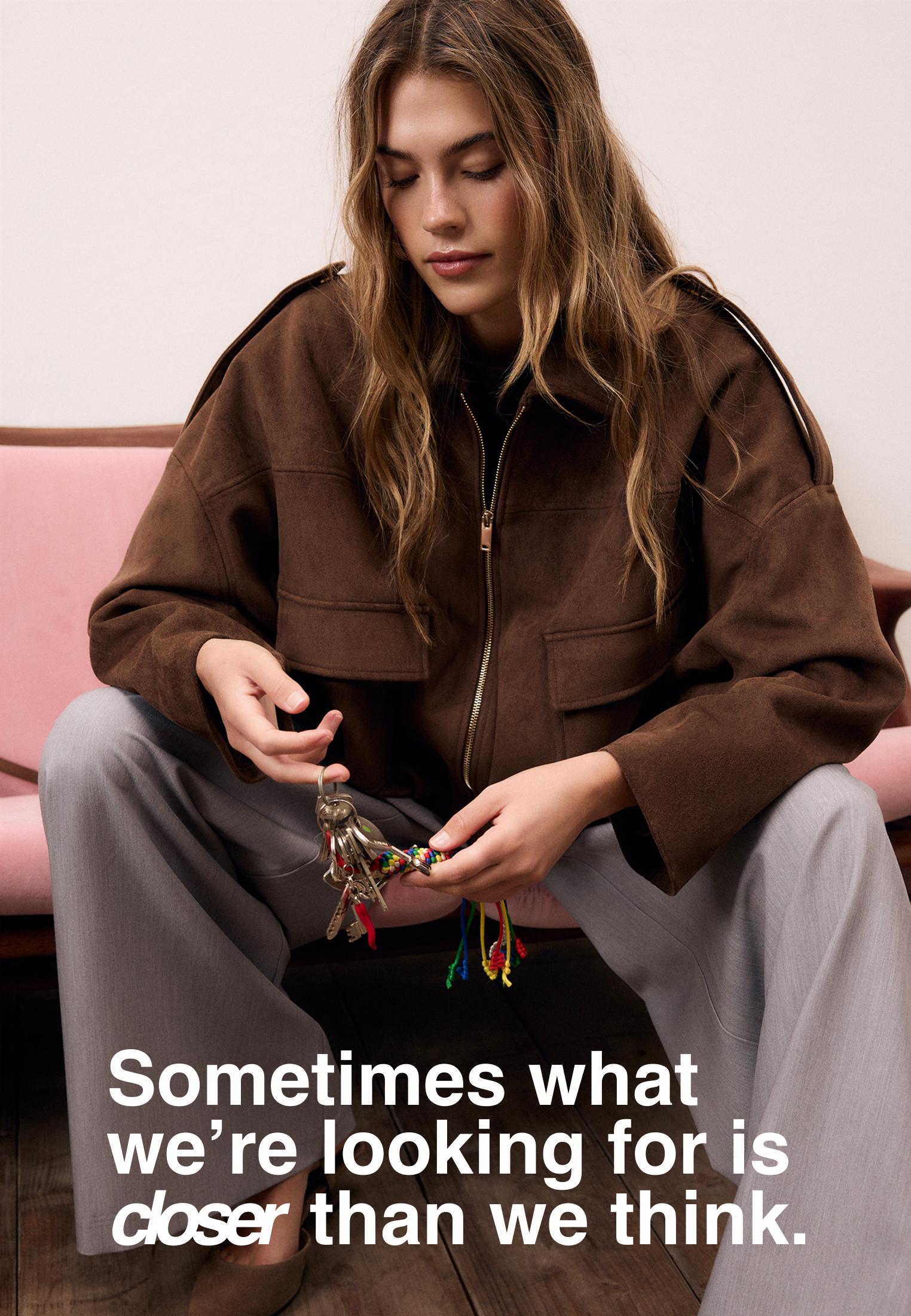 Faux suede bomber jacket — Brown