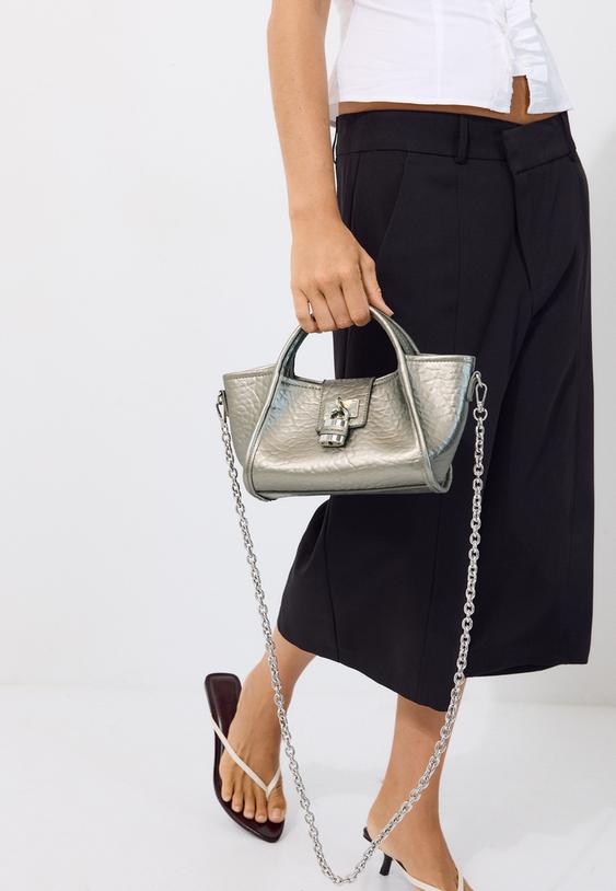 Stradivarius Mini Padlock Crossbody Bag Grey Os