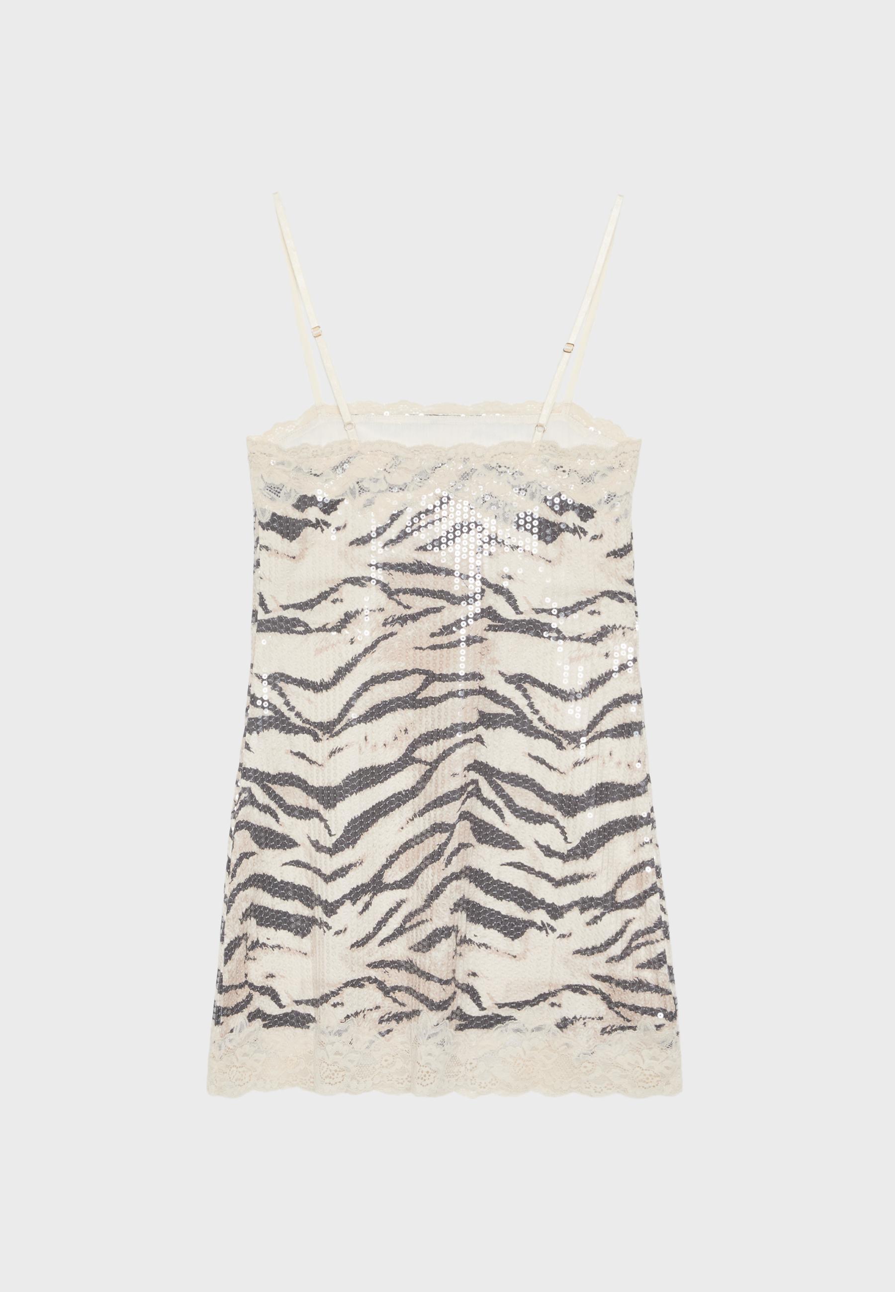 Short sequin animal print dress — Beige