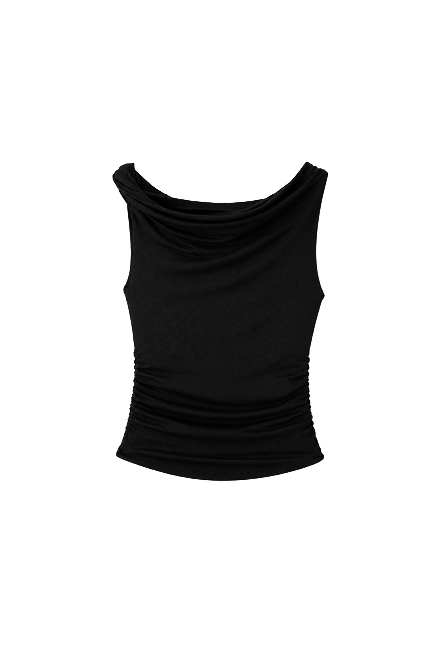 Asymmetric gathered T-shirt — Black