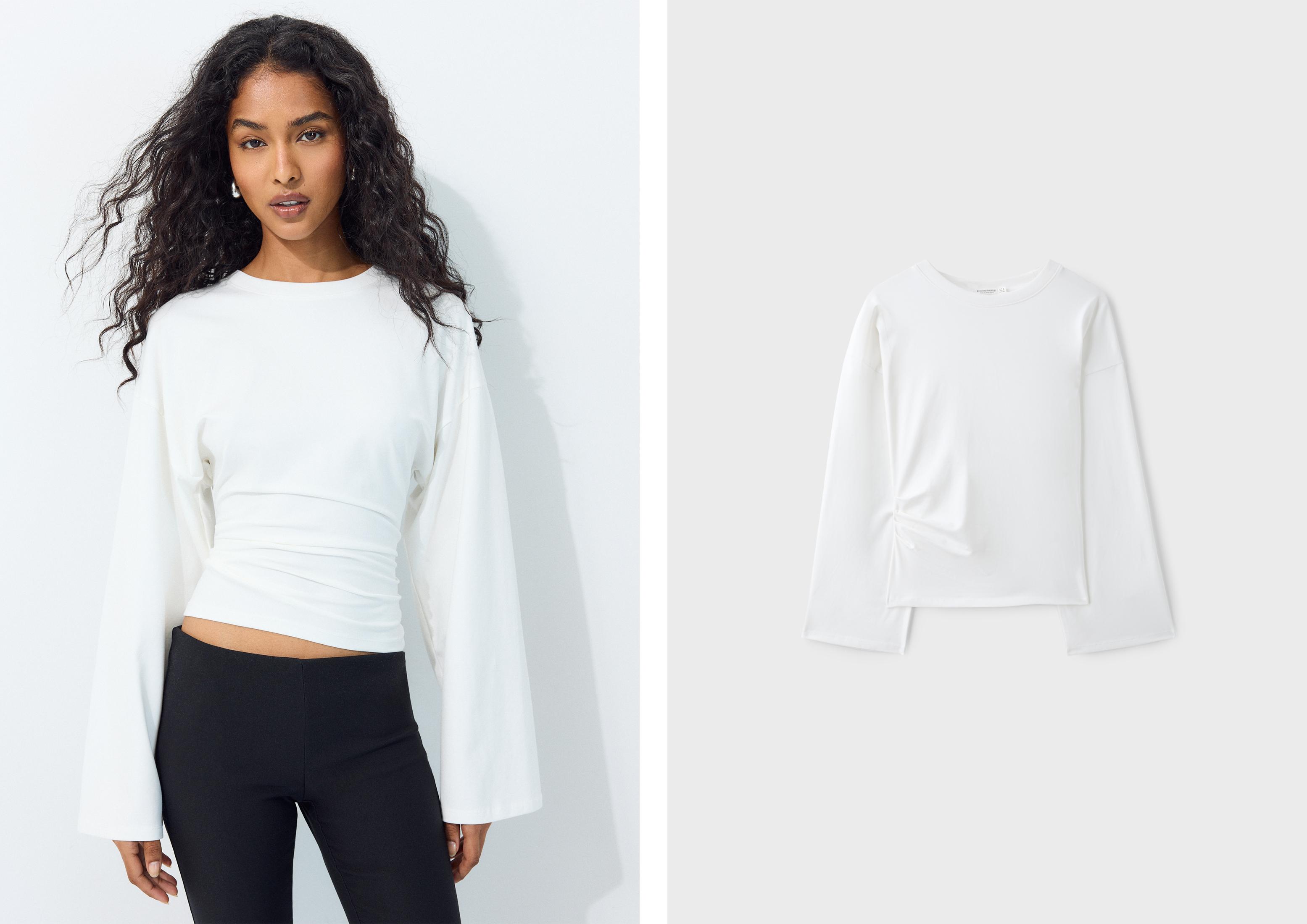 B11 Japanese-inspired long sleeve fitted waist T-shirt — Ecru