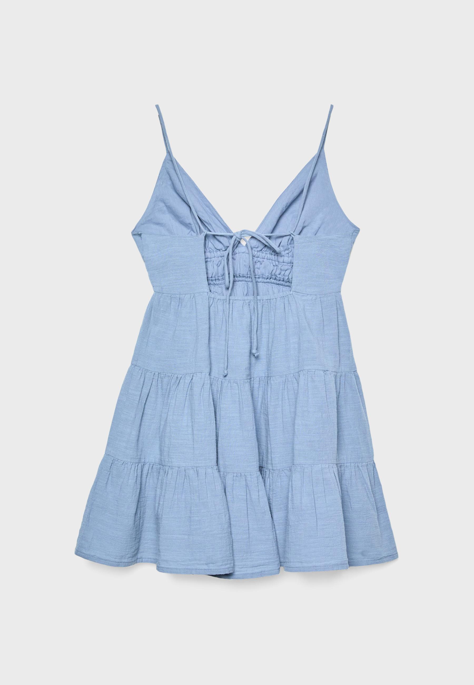 Mini flowing dress with back tie — Sky blue