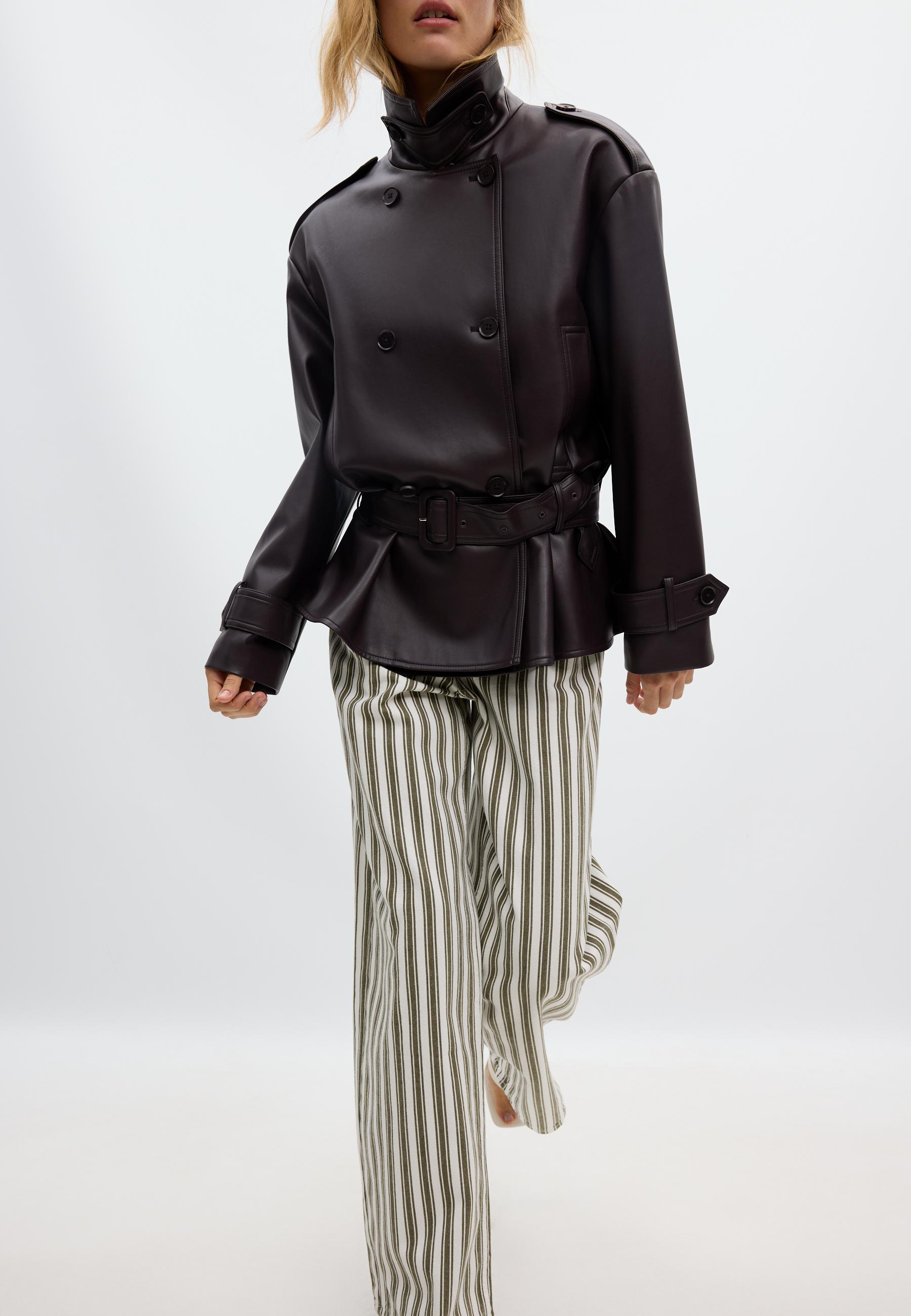 Leather effect peplum trench coat — Purple