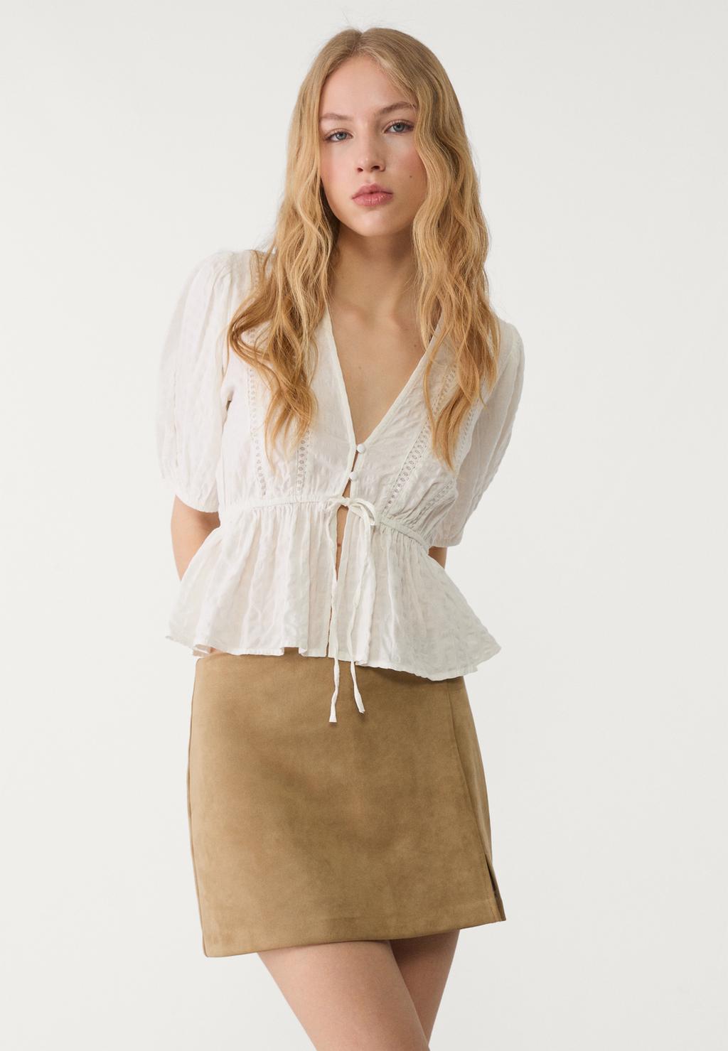 Flowing blouse with lace trim