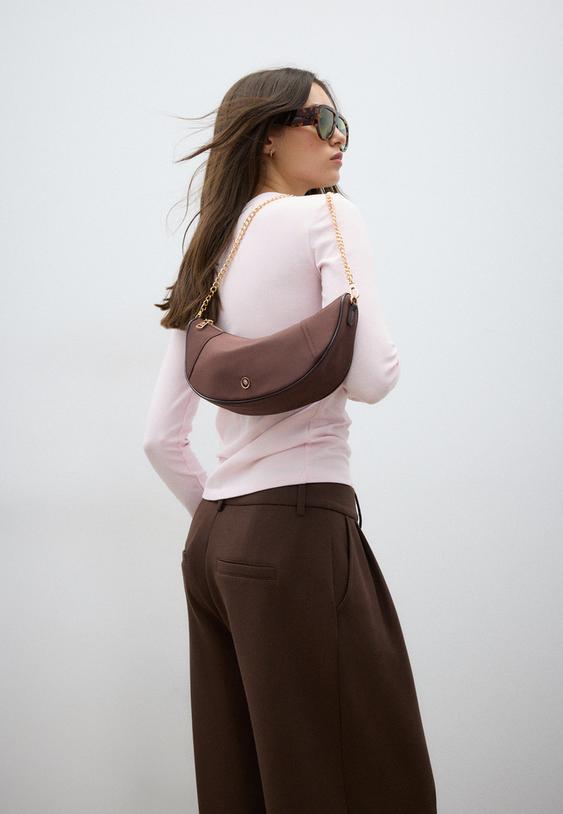 Stradivarius Nylon Moon-Shaped Crossbody Bag Terracotta Os