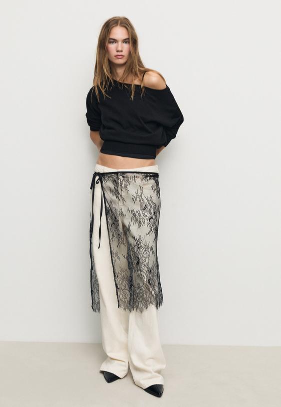 Stradivarius Lace Pareo Black Os