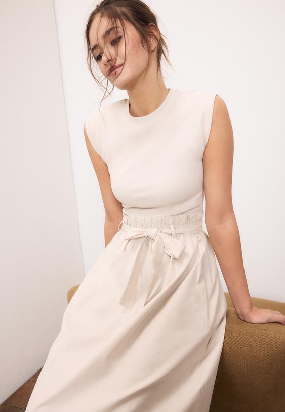 vestido midi bimateria