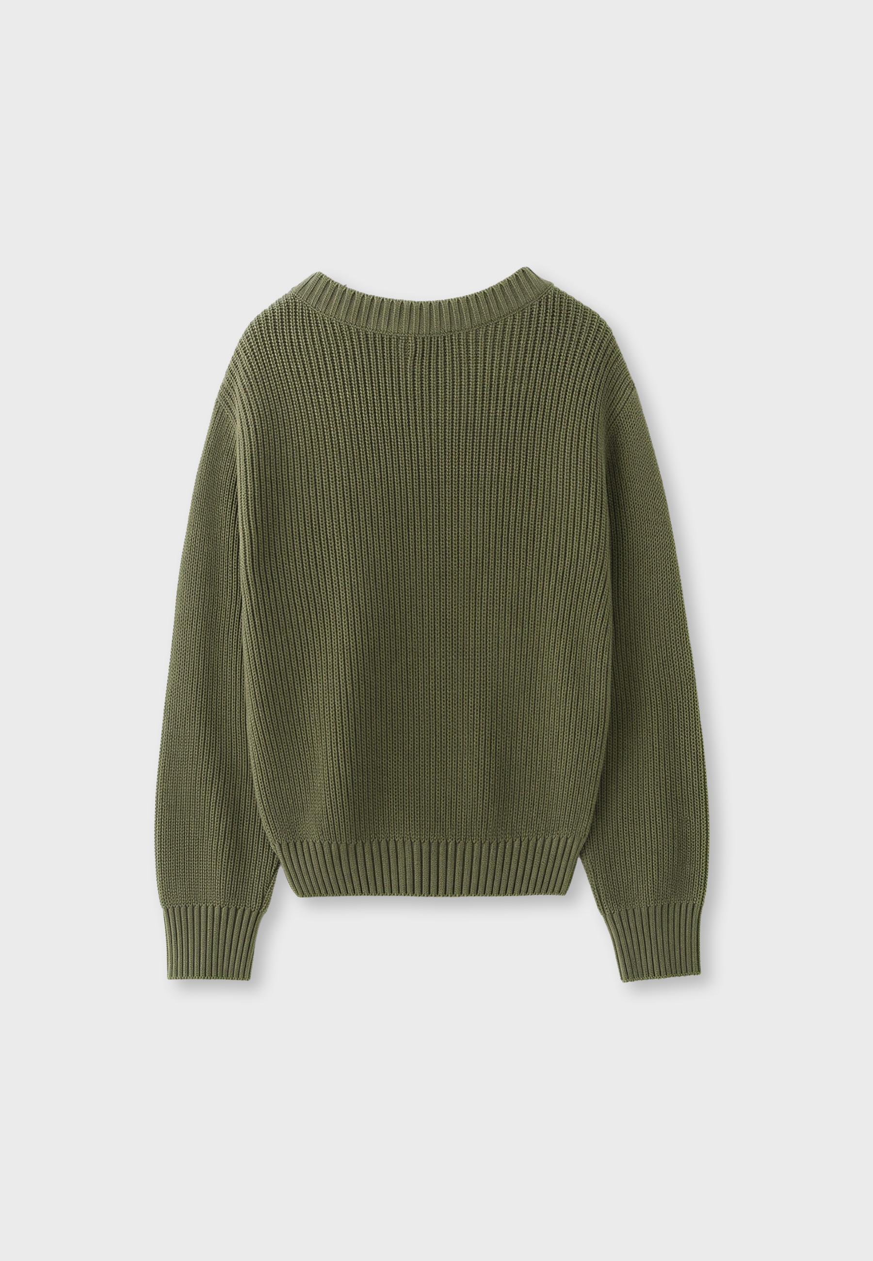 V-neck knit cardigan — Khaki