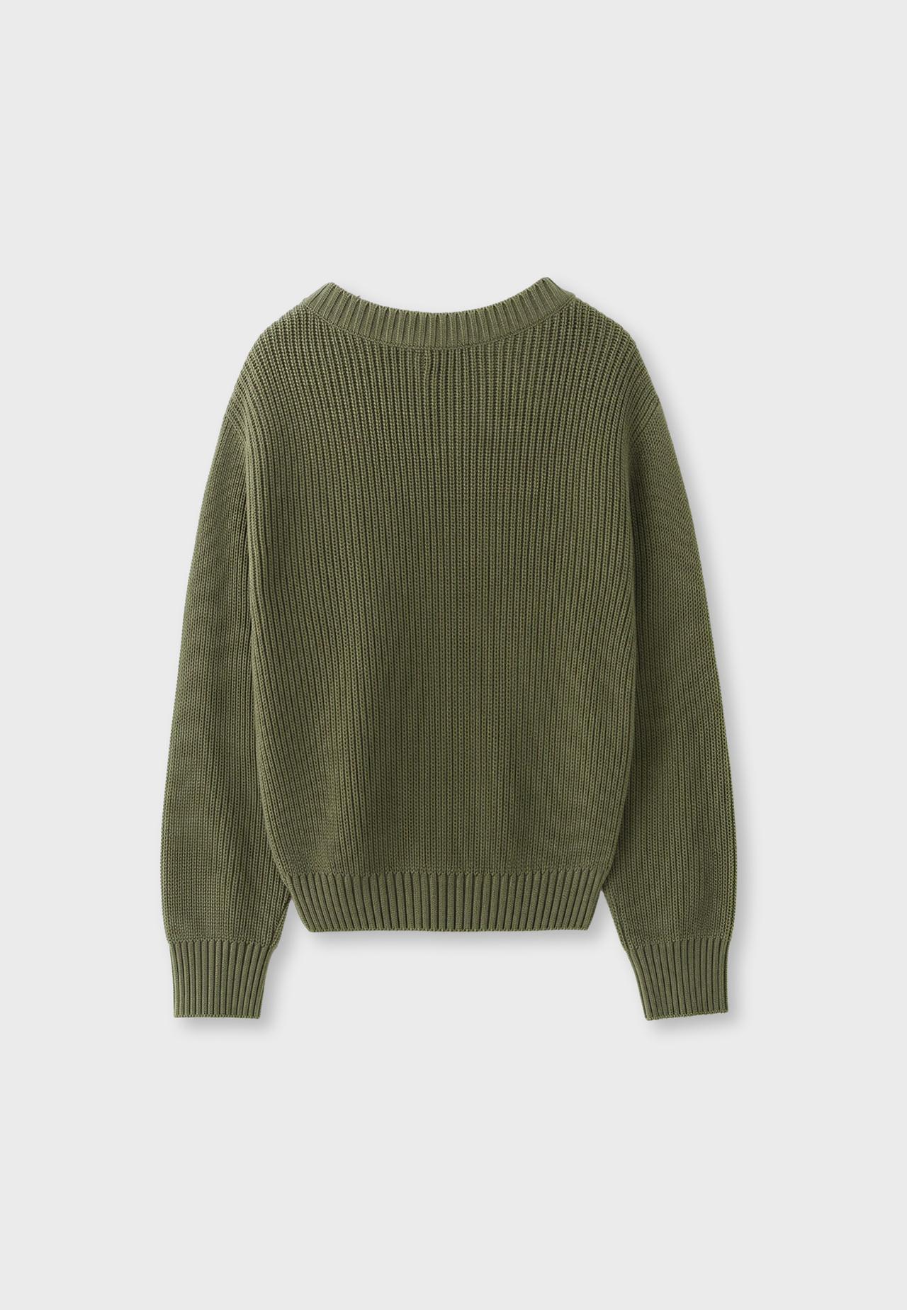 V-neck knit cardigan — Khaki
