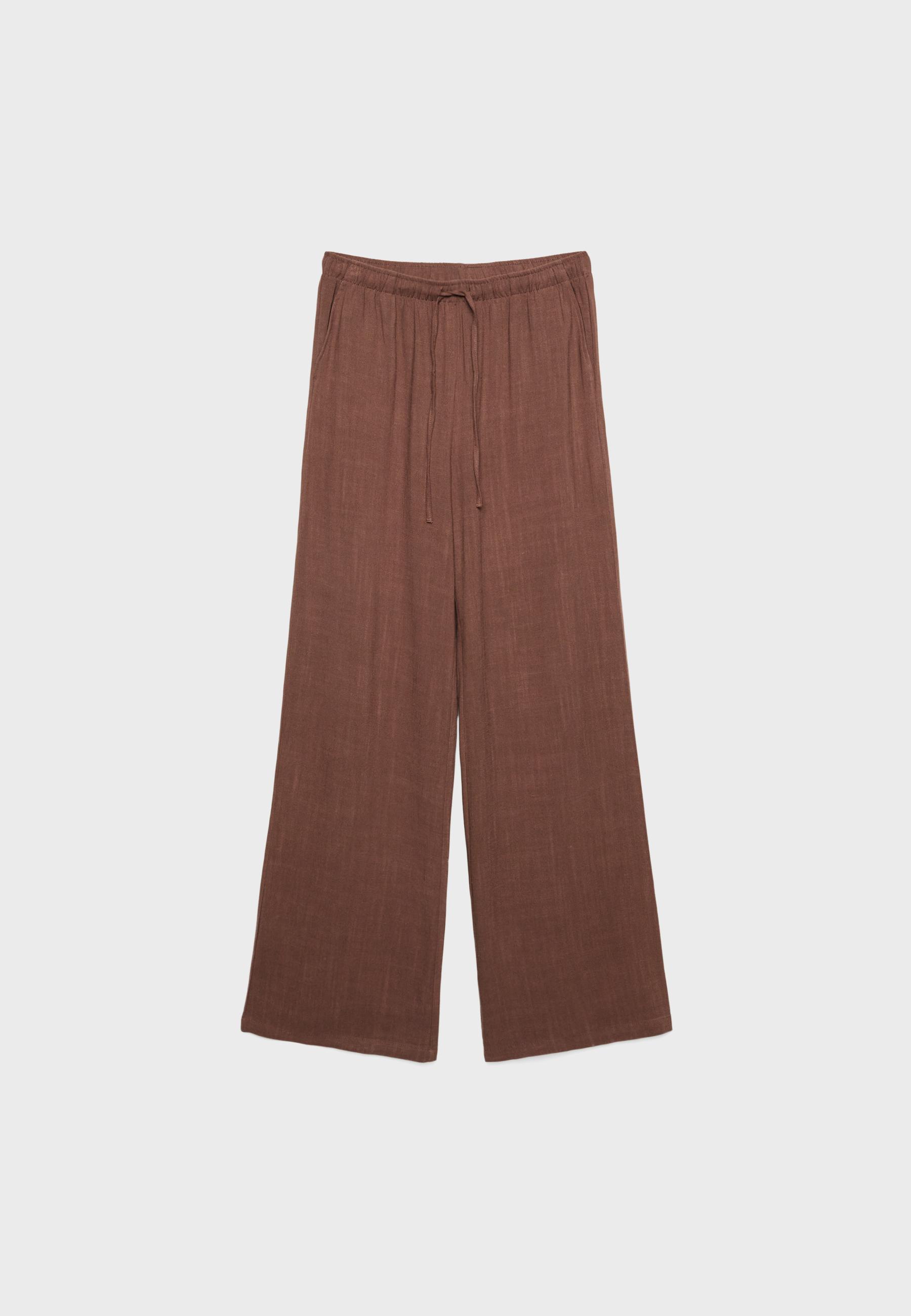 Keten görünümlü düz pantolon - Görsel 7