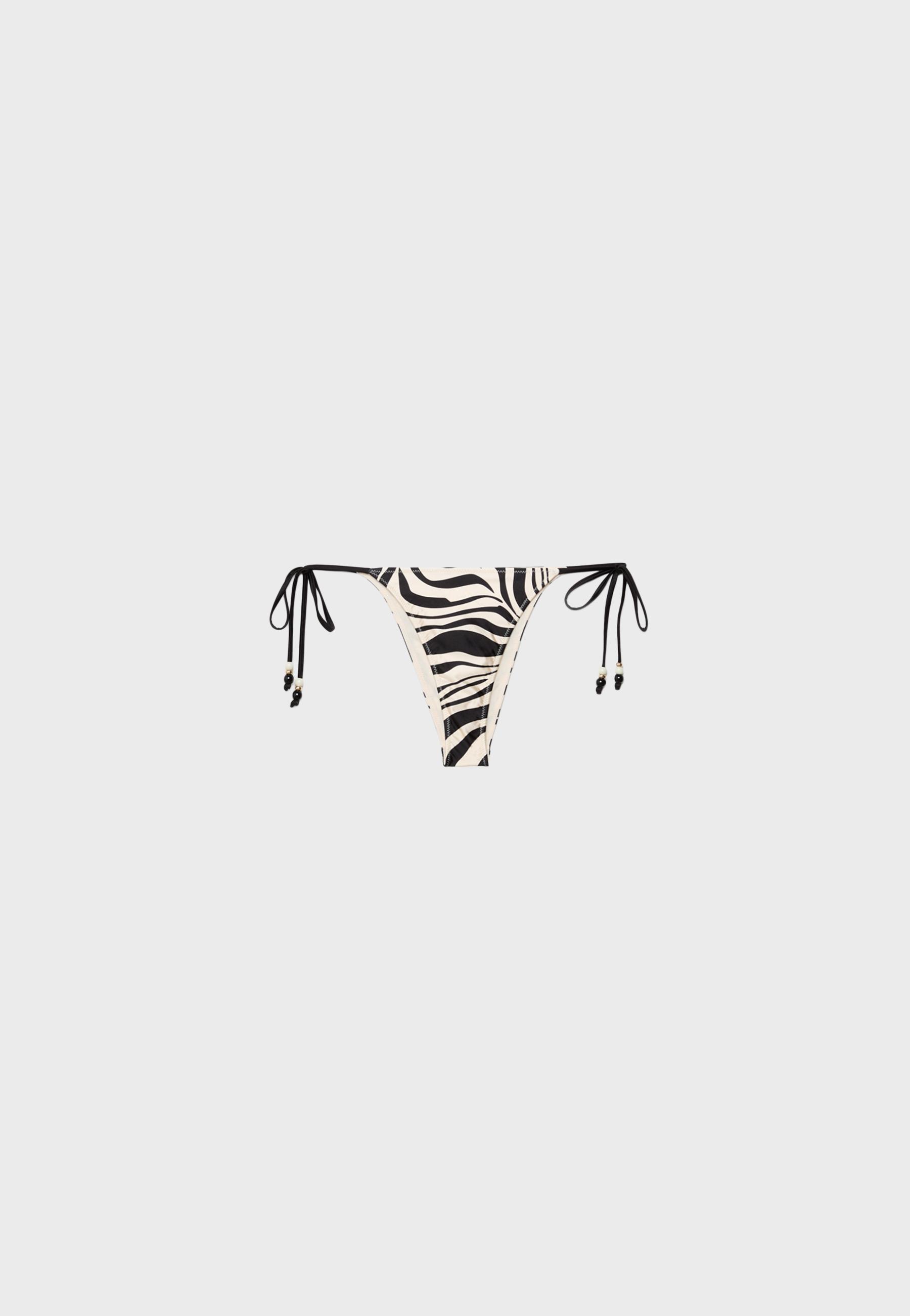 Satin print Brazilian bikini bottoms — Ecru