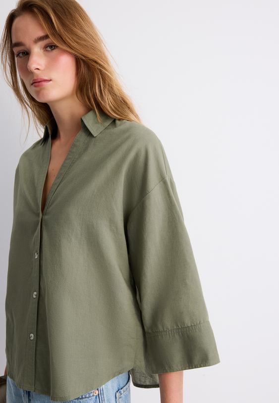 camisa manga kimono efecto lino
