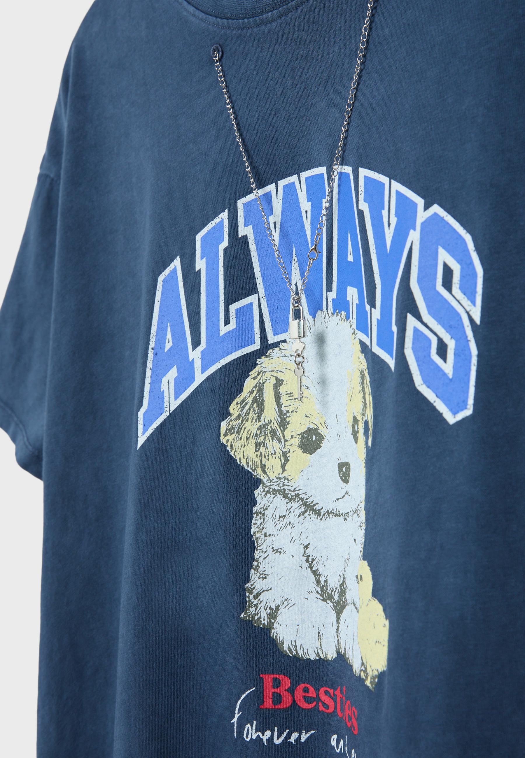 Short sleeve T-shirt with graphic and appliqué — Navy blue