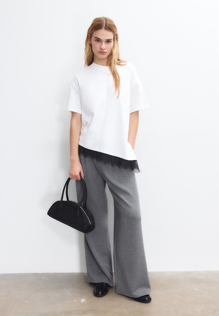 short sleeve tshirt with lace hem
