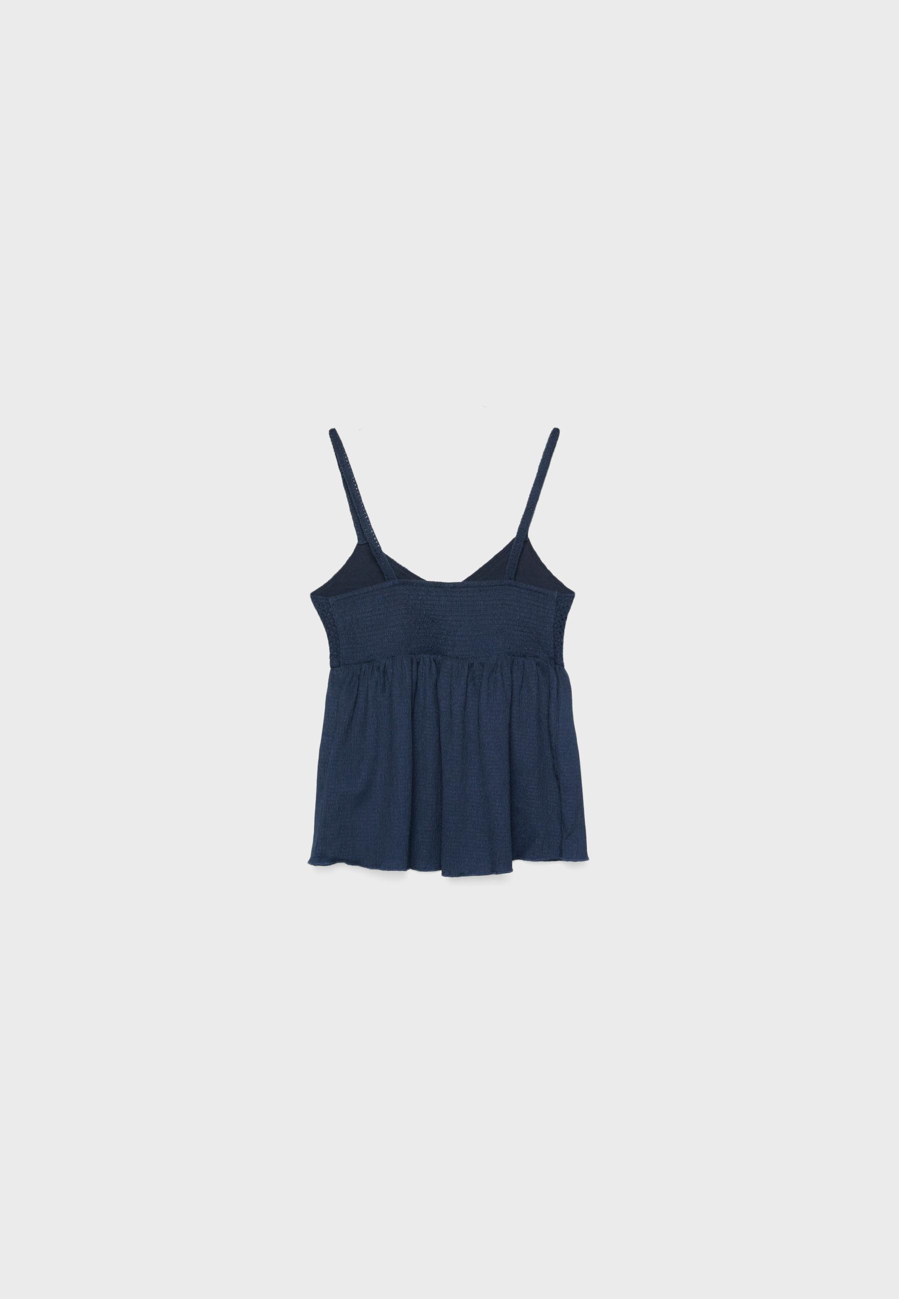 Ruffled crochet top — Navy blue