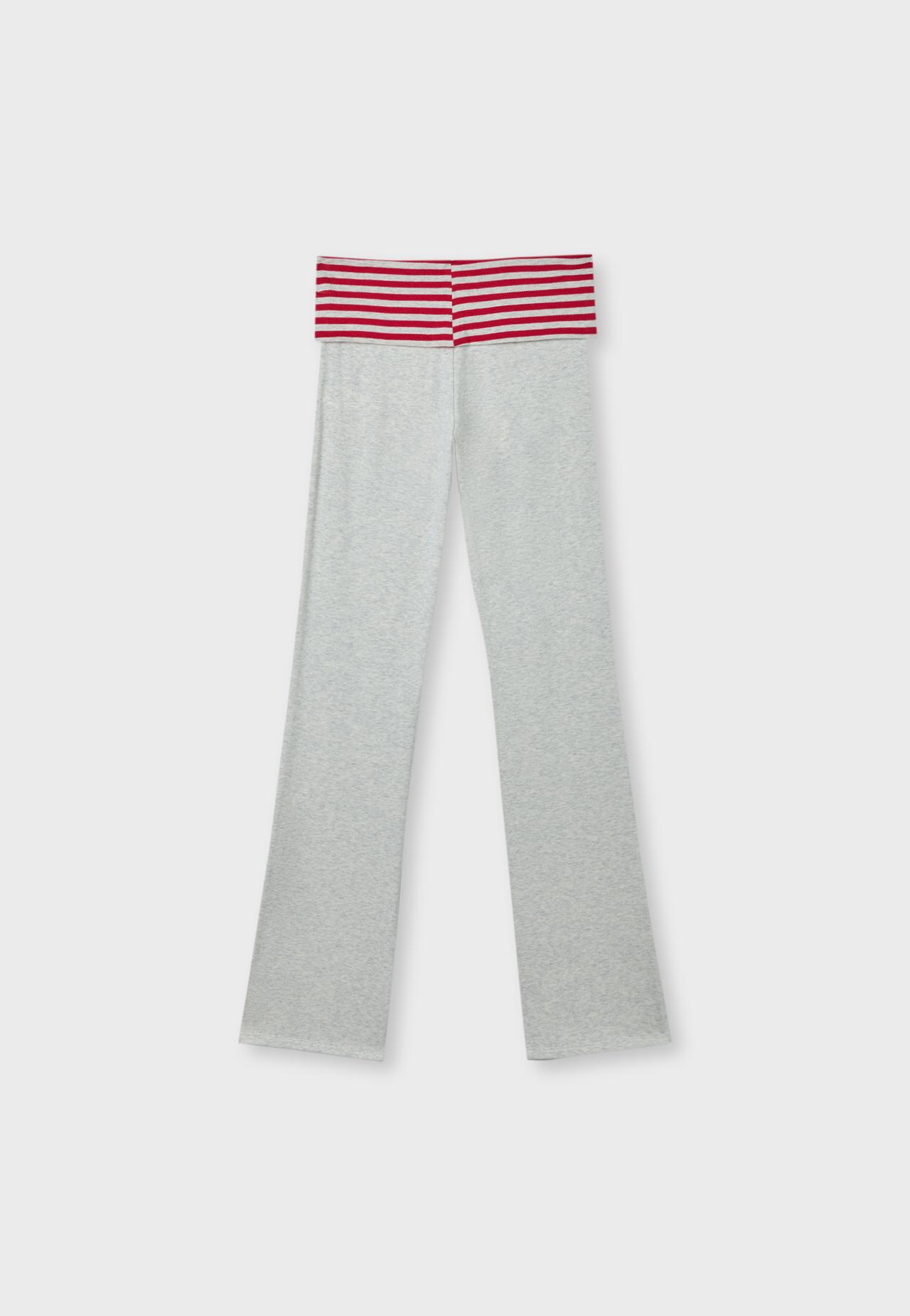 Fold-over waist bell bottom leggings — Grey melange