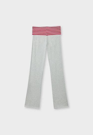 Fold-over waist bell bottom leggings — Grey melange 8