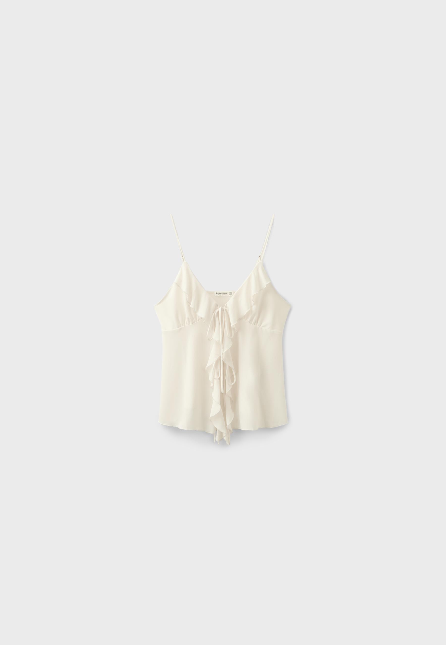 Ruffled strappy top — Ecru