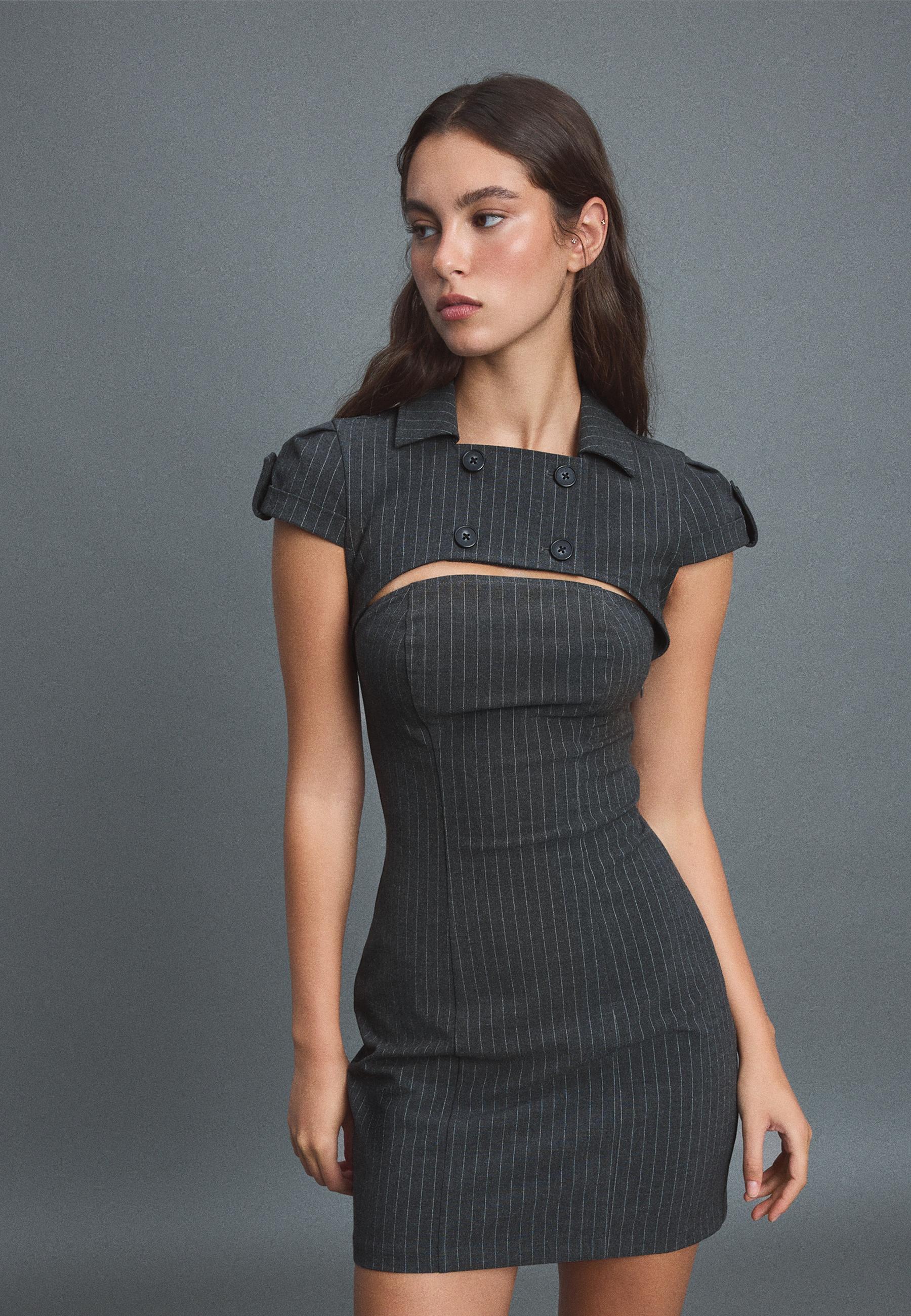 Tailored mini dress with buttons — Dark grey