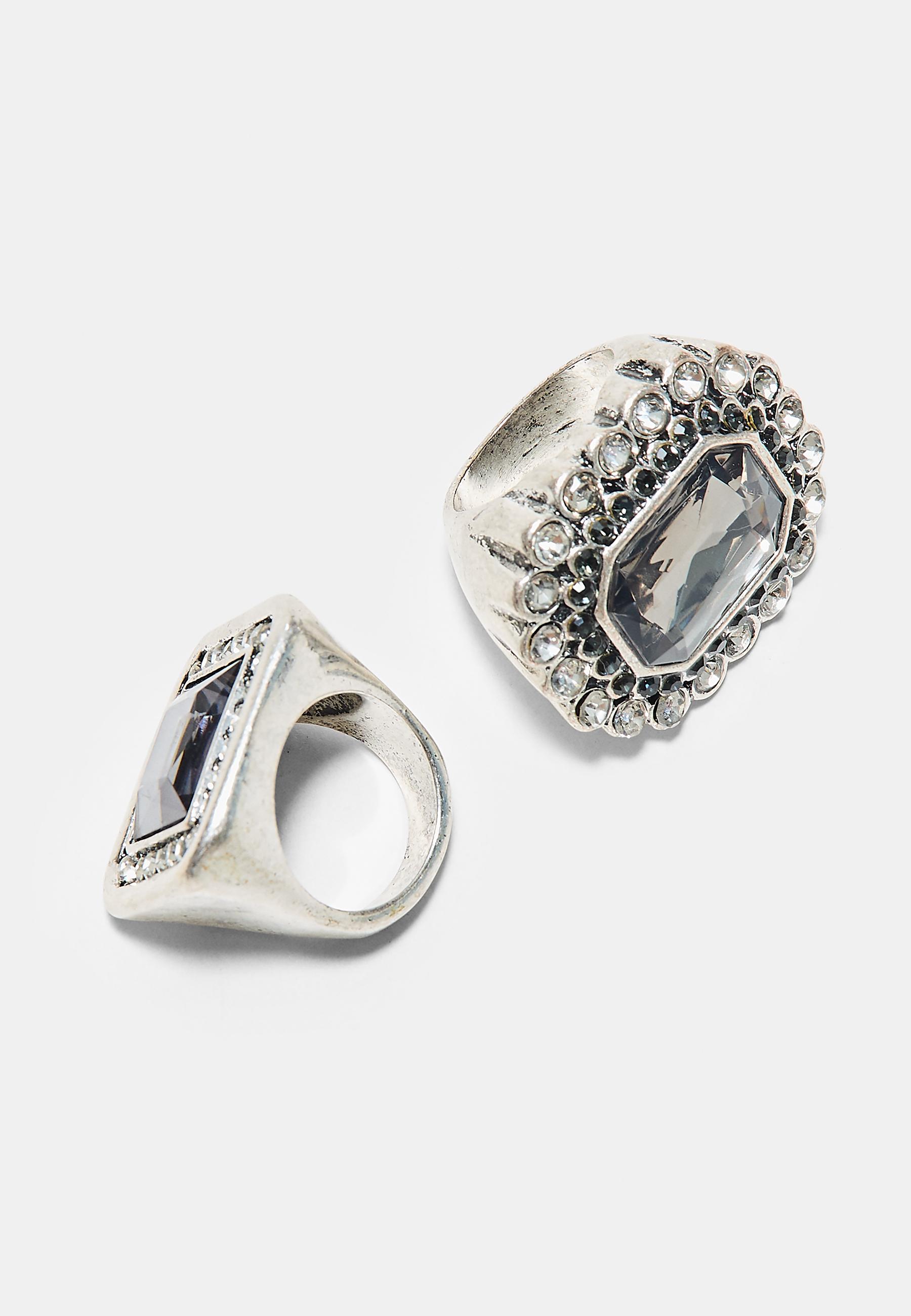 Set of 2 rhinestone rings — Grey