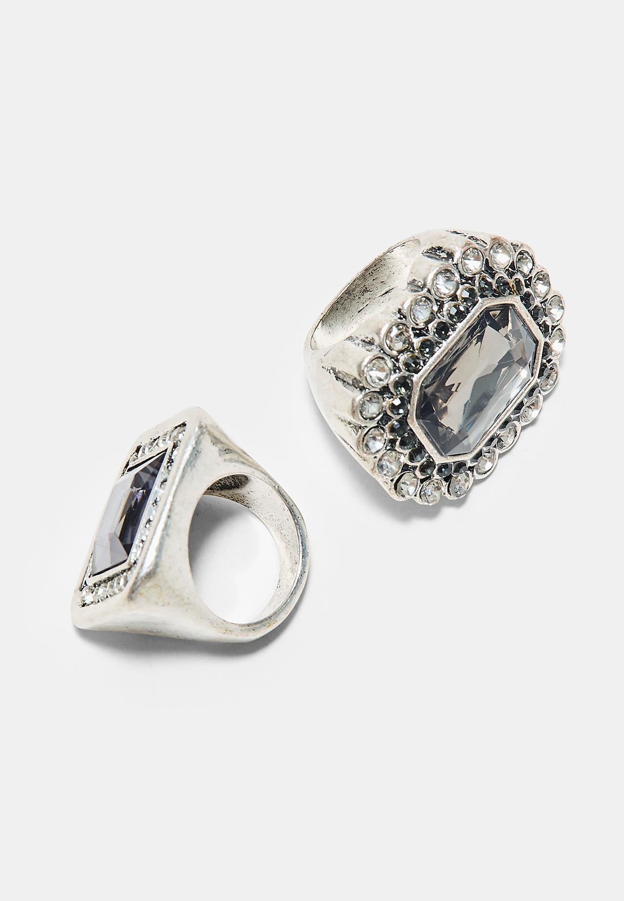 Set of 2 rhinestone rings — Grey