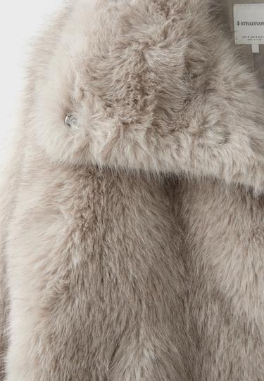 Basic high neck faux fur jacket — Stone 9