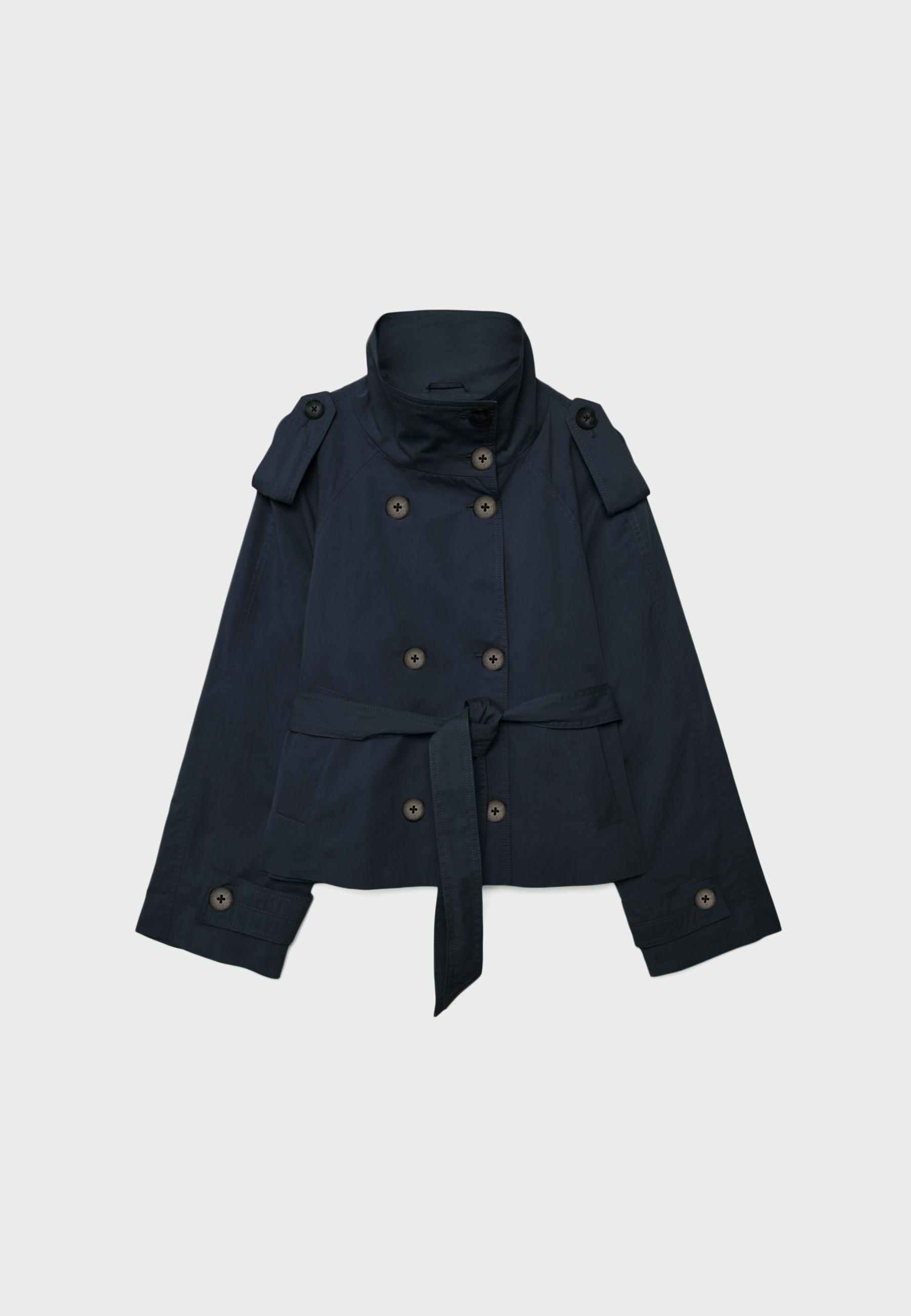 High neck belted trench coat — Dark blue