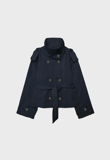 High neck trench coat with belt — Dark blue 7