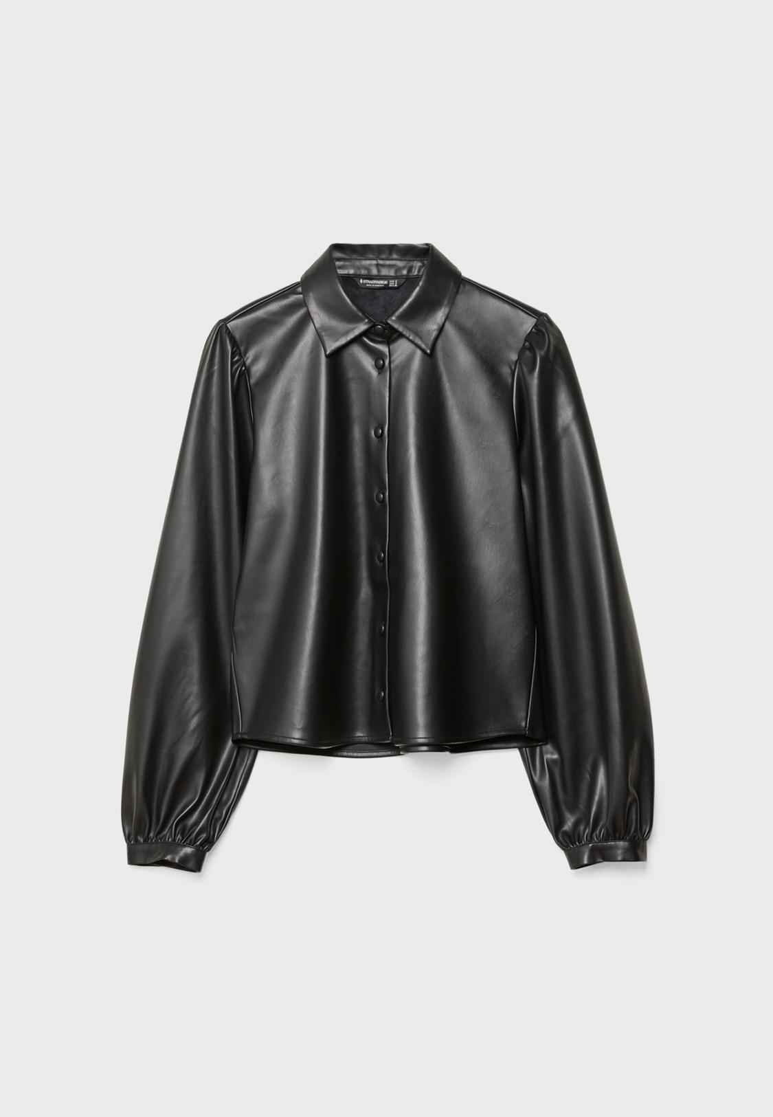 Faux leather shirt with puff sleeves Women's fashion