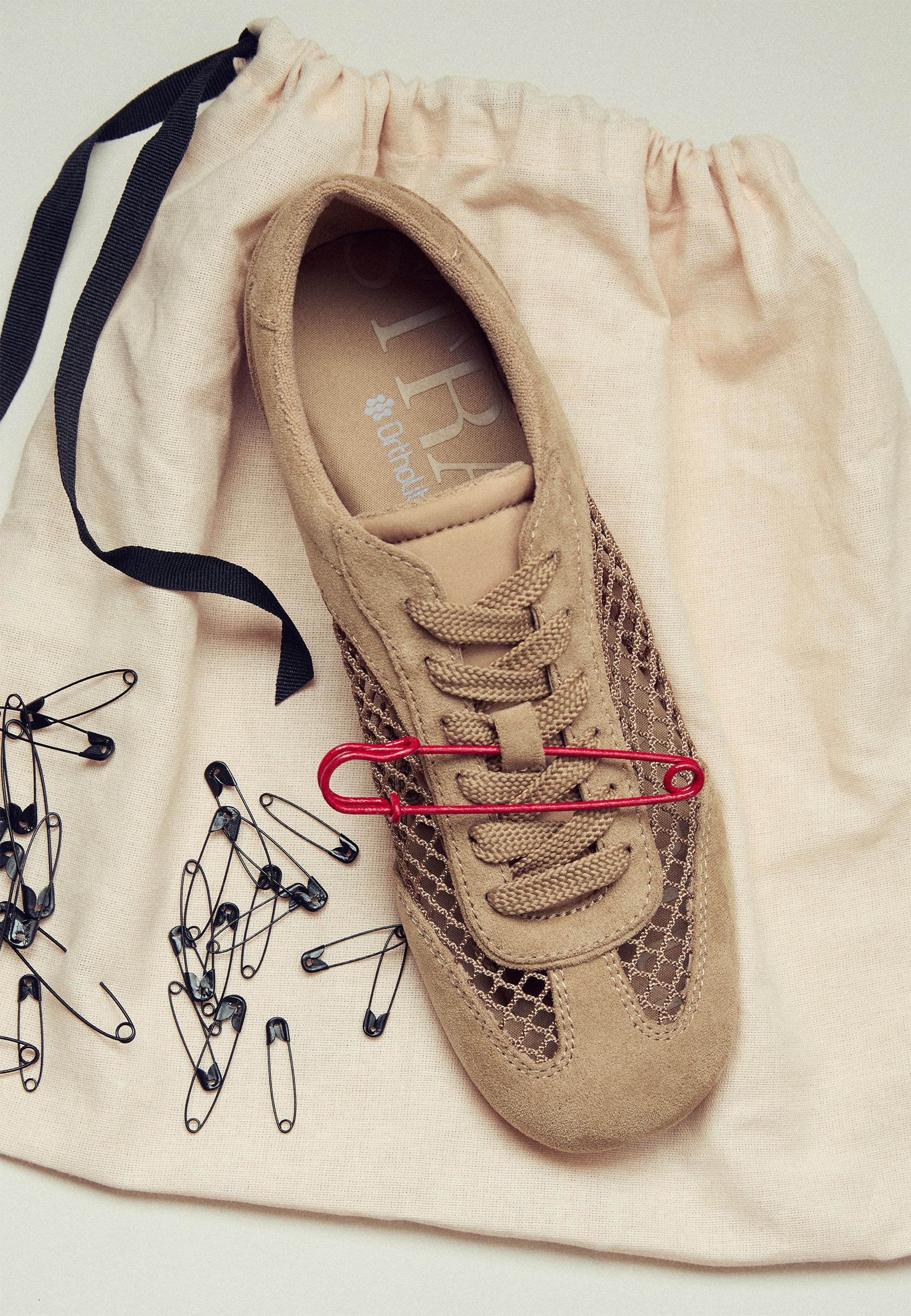 Faux suede mesh trainers — BEIGE