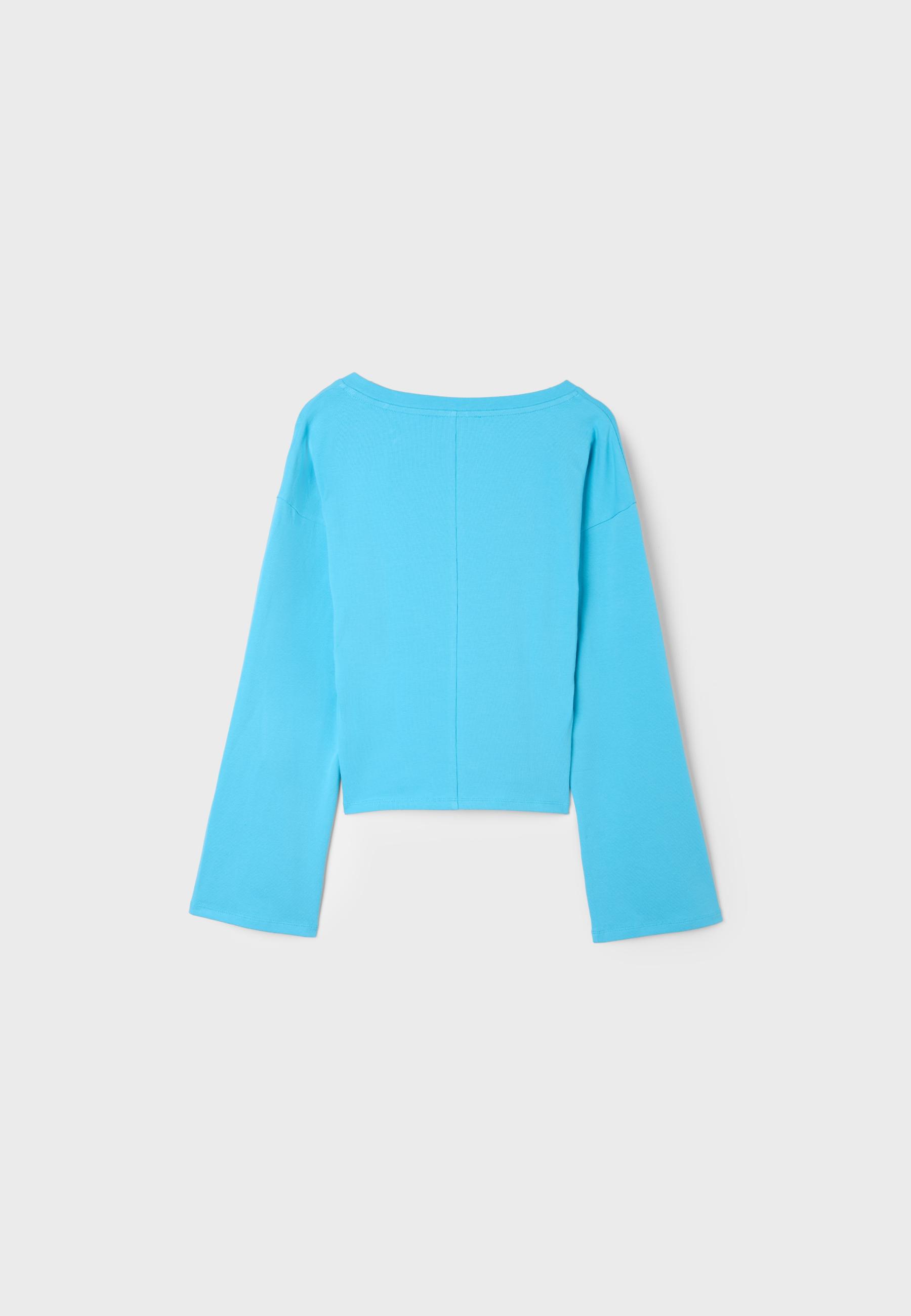 V-neck long Japanese sleeve T-shirt — Turquoise