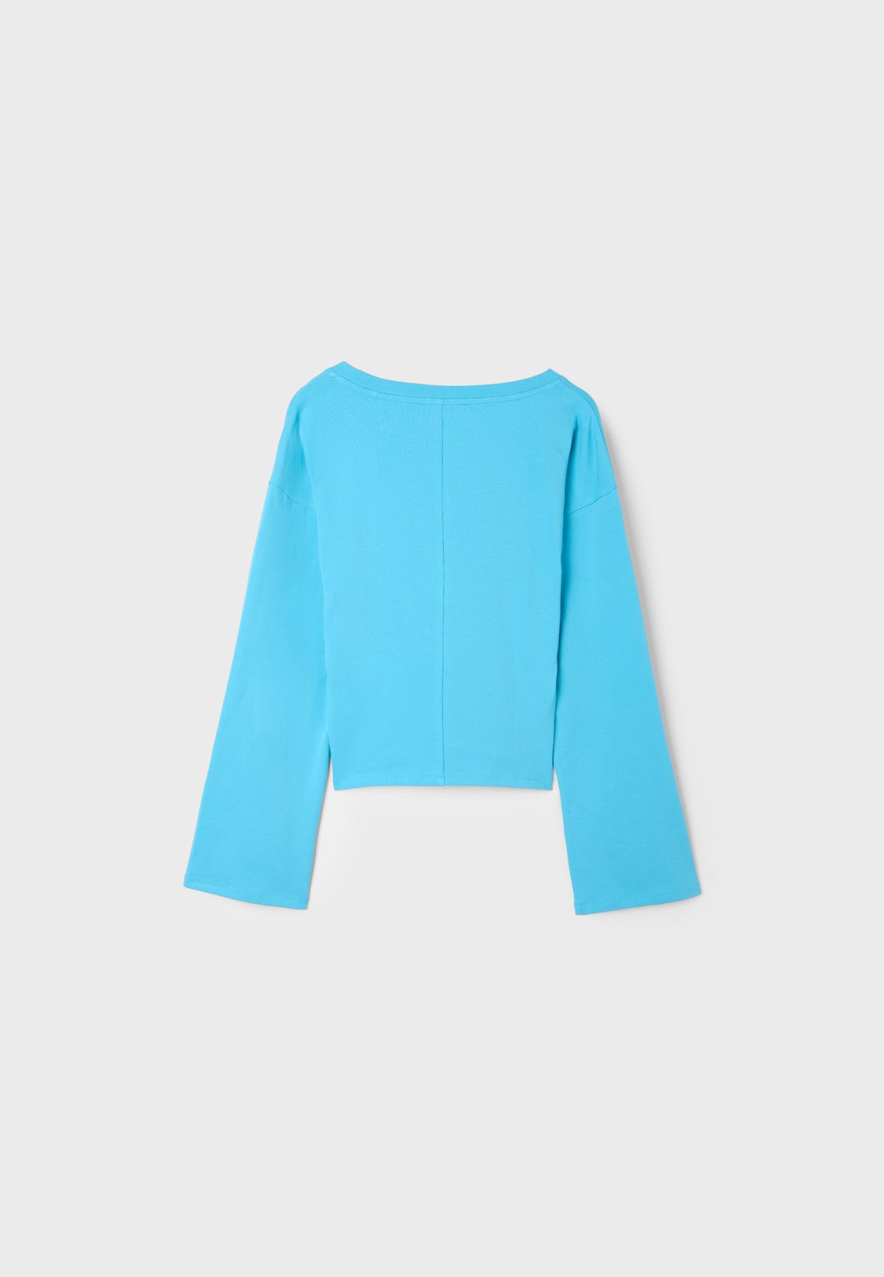 V-neck long sleeve Japanese-style top — Turquoise
