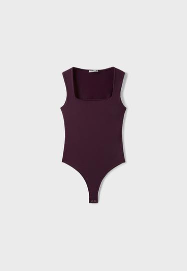 Polyamide square neckline bodysuit — Dark purple 7