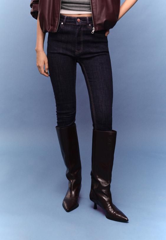 Stradivarius D07 Regular Waist Skinny Jeans Rinse Blue Denim 10