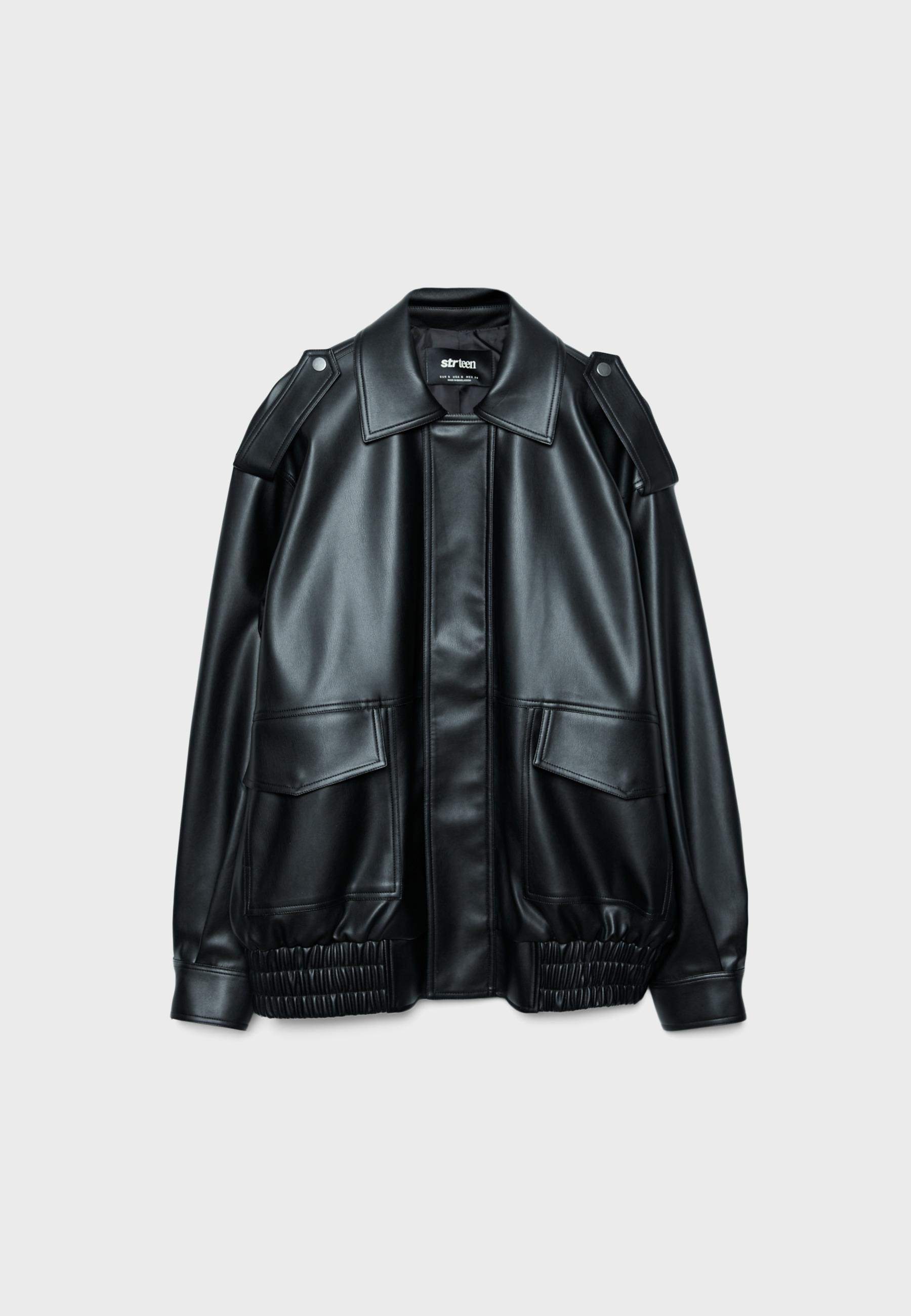 Oversize leather effect biker jacket — Black