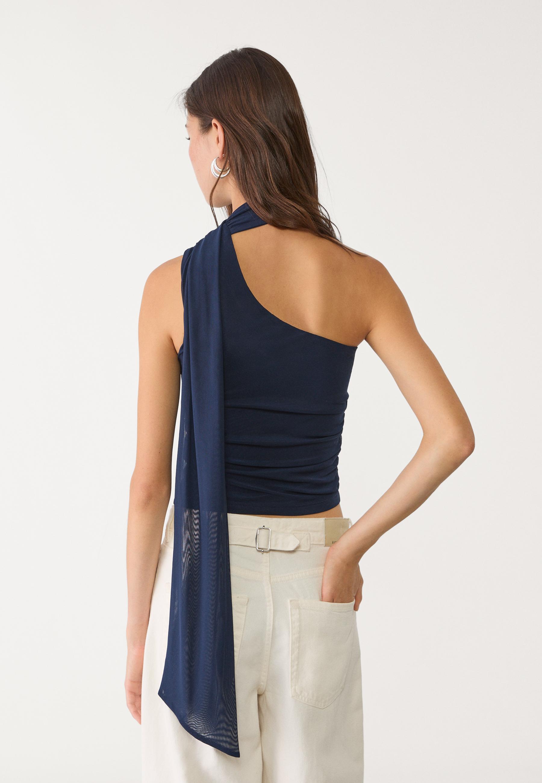 Asymmetric tulle top with scarf - Women's fashion