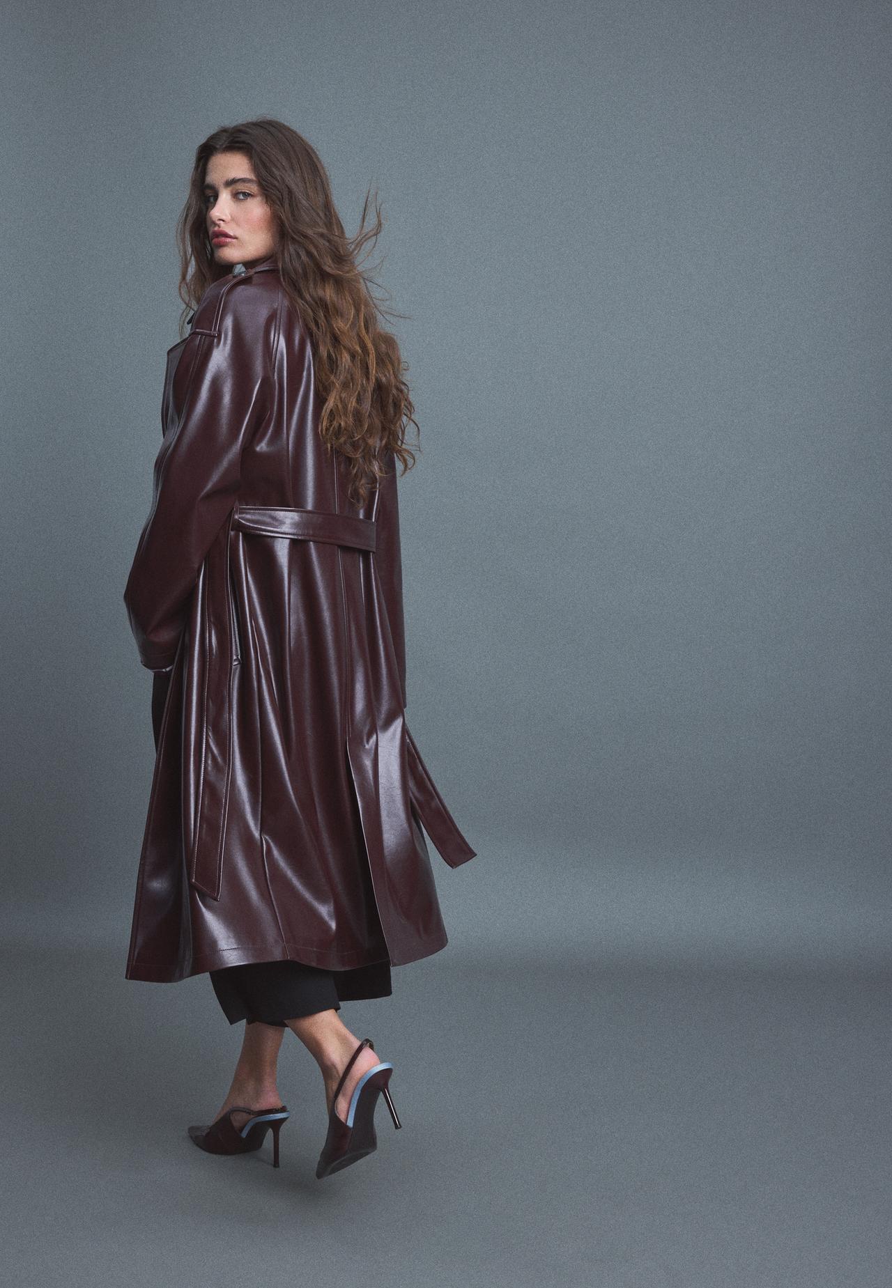 Long leather effect trench coat — Purple