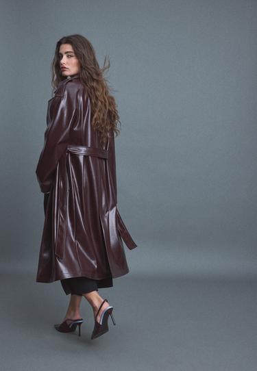 Long leather effect trench coat — Purple 5