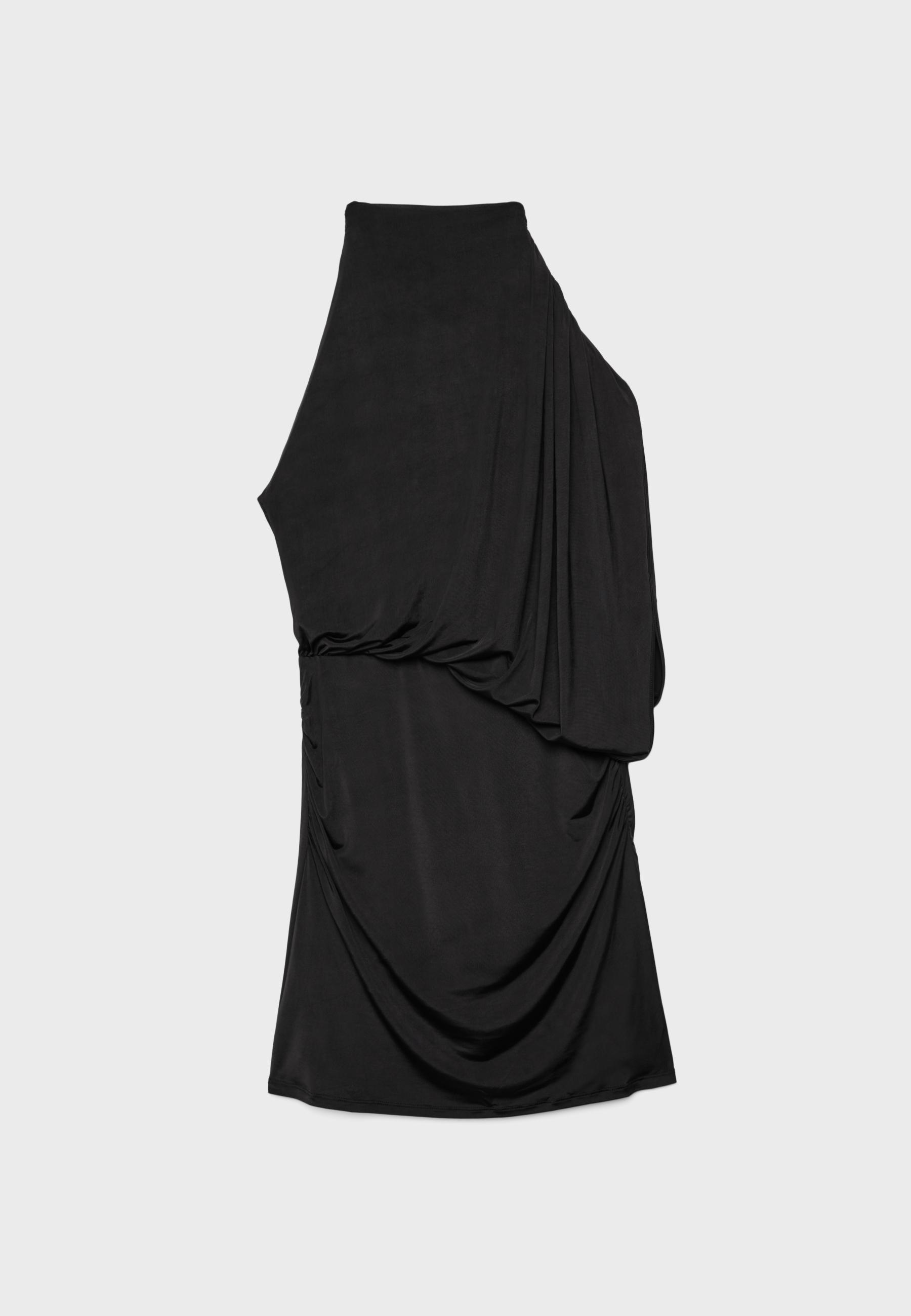 Asymmetric draped short dress — Black