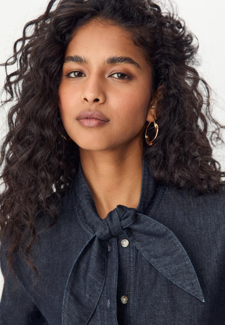 denim shirt with bow