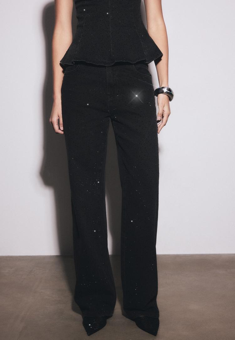 parıltılı straight fit jean