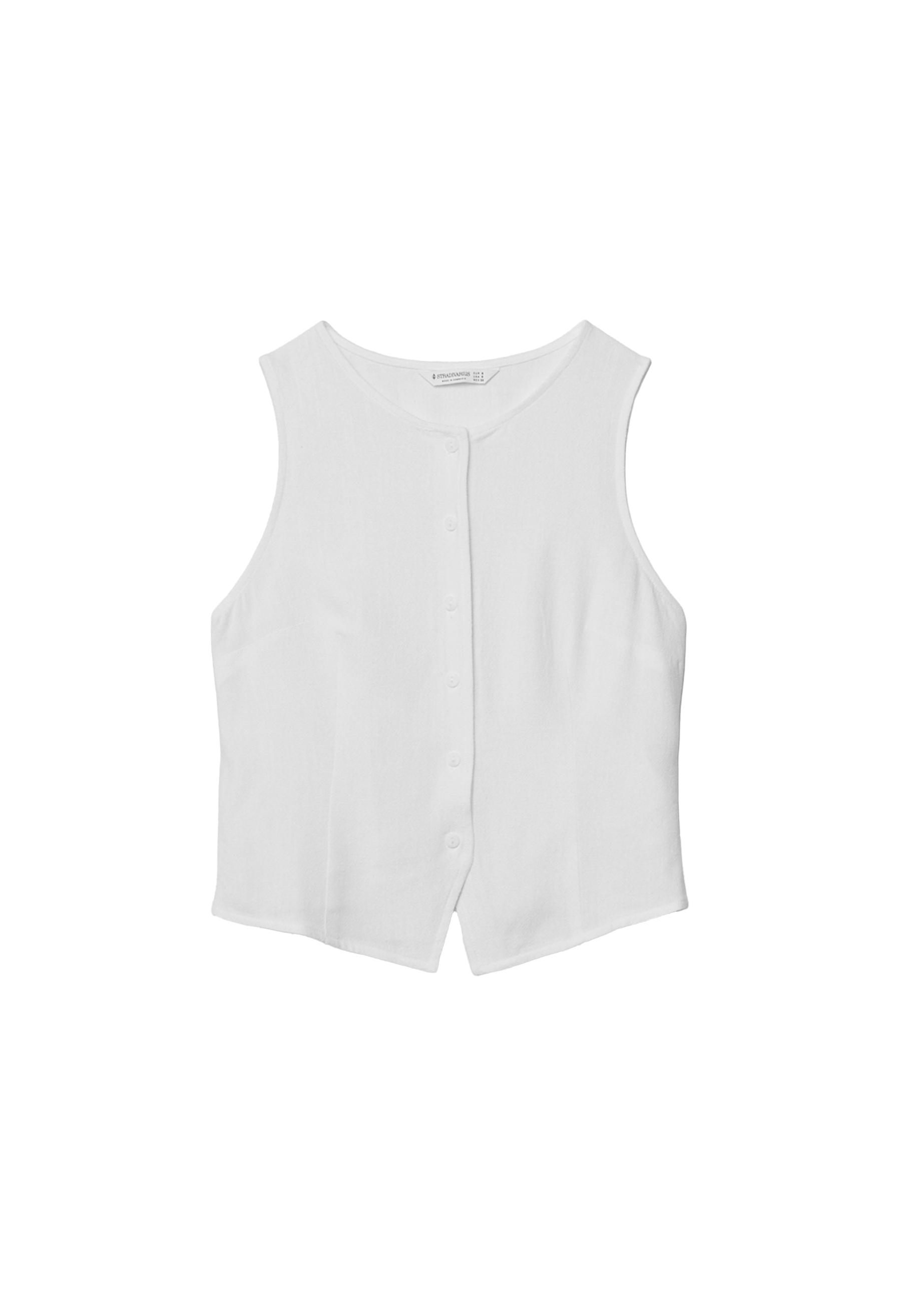 Sleeveless buttoned top — White